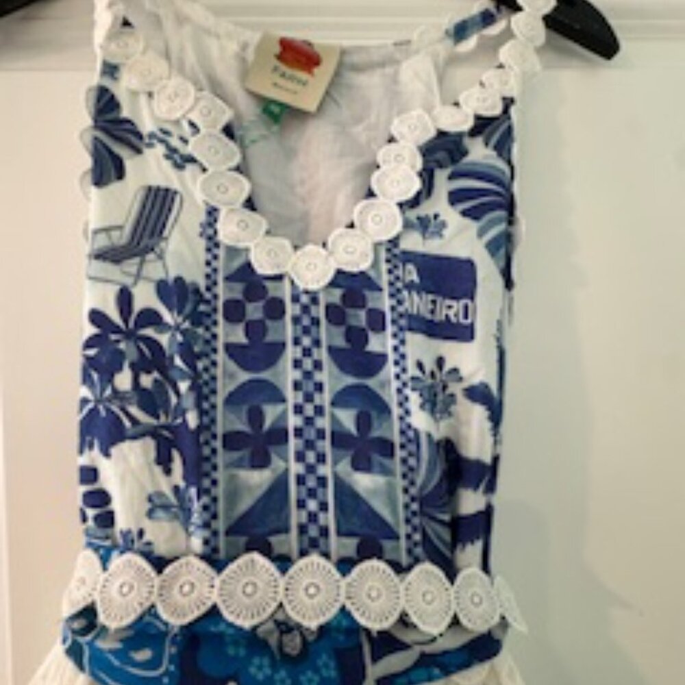 *New with tags* Farm Rio Maxi Dress Mixed White And Blue Prints - Picture 10 of 10